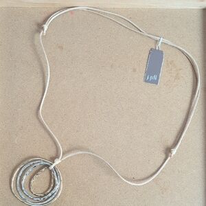 J. Jill Cream Cord Necklace with Silver and Gold Tone Hammered Rings